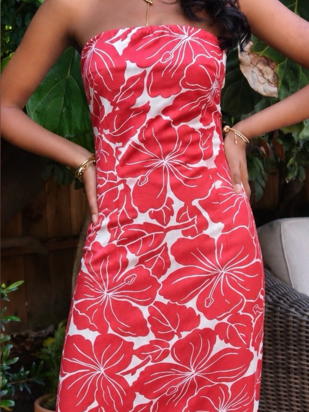 Red & White Strapless Floral Sundress from The Limited